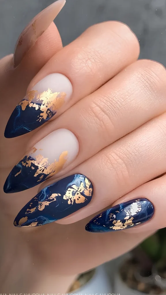 Deep Navy with Gold Leaf – Luxury at Your Fingertips