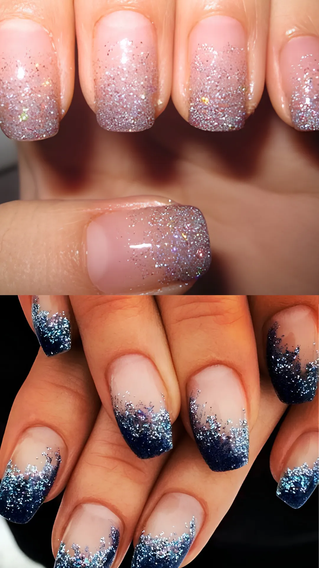 A highly polished close-up view of hands with elegant almond-shaped gel nails. They are painted in a sophisticated, creamy sheer white base. The natural nails appear clean and manicured beneath the glossy coating. For a touch of understated luxury, delicate, scattered flecks of gold leaf are embedded near the base and side of each nail, primarily on the ring fingers and thumbnails. The effect is minimal and refined, offering a stunning alternative to more complex nail art. This timeless manicure is versatile enough for bridal looks or everyday elegance, ensuring a flawless appearance for weeks.