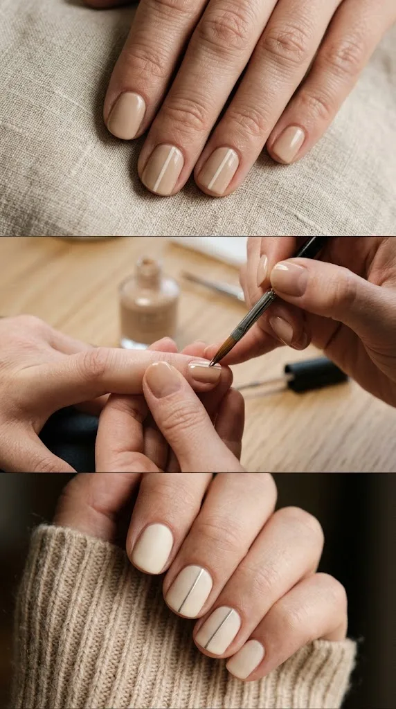 Fine Vertical Pinstripes- Short Nail Art Designs