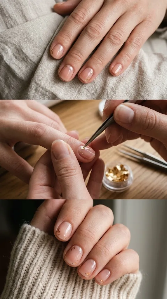 Sheer Glazed Washes with Micro-Foil Accents -- Short Nail Art Designs
