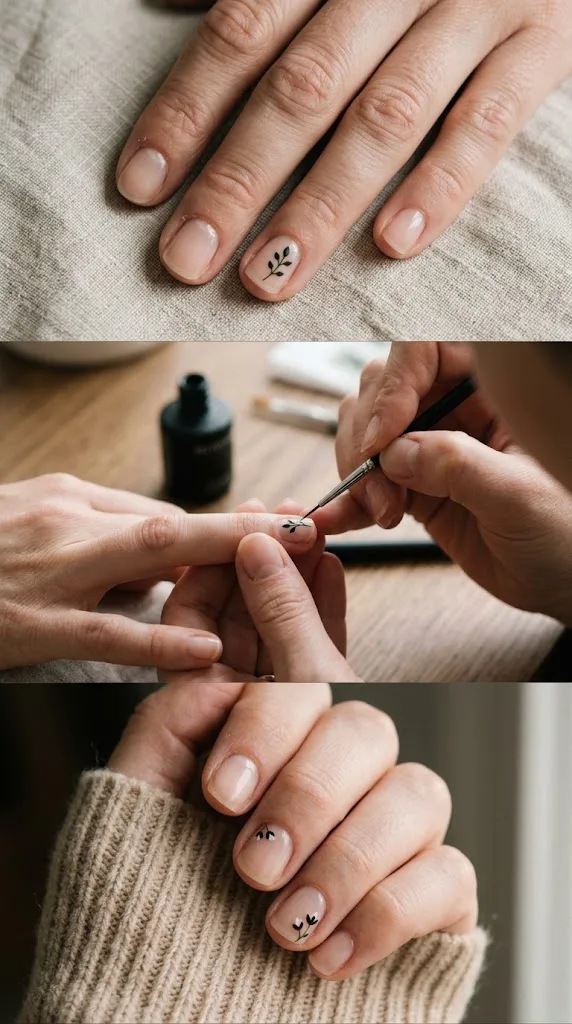 Petite Botanical Silhouettes - Short Nail Art Designs