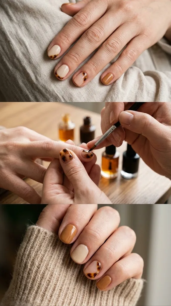 Micro Tortoiseshell Accents - Short Nail Art Designs