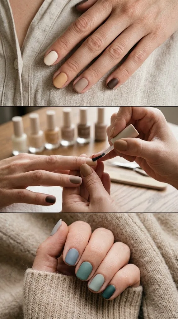 The Muted Tonal Gradient (Skittle Minimalist) - Short Nail Art Designs
